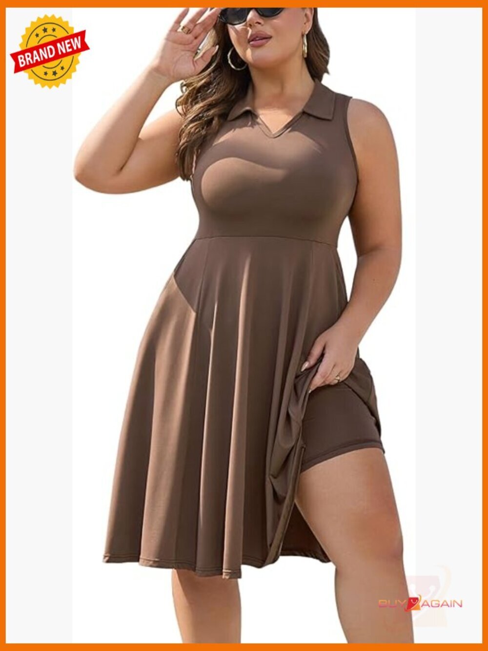 Plus Size Tennis Dress with Shorts and Pockets Polo Neck Sleeveless 2 Piece